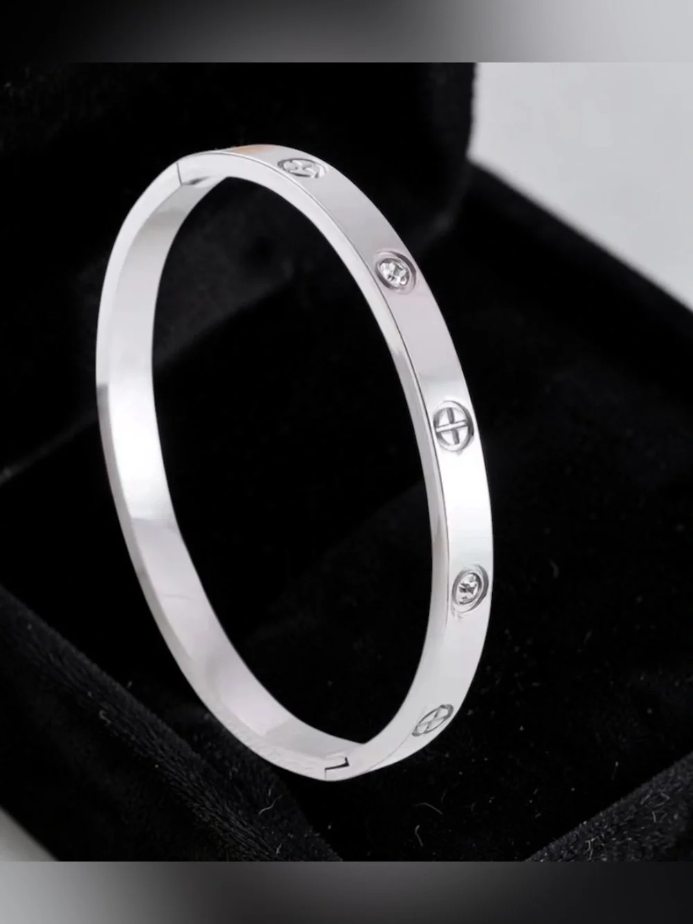 2-Piece Luxury Inspired Stainless Steel Bracelet Set Silver CZ Bangle 🩶🧡